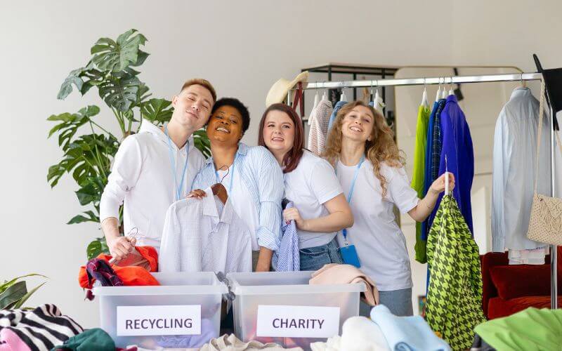 Boxes donated items in a charity shop in Ireland